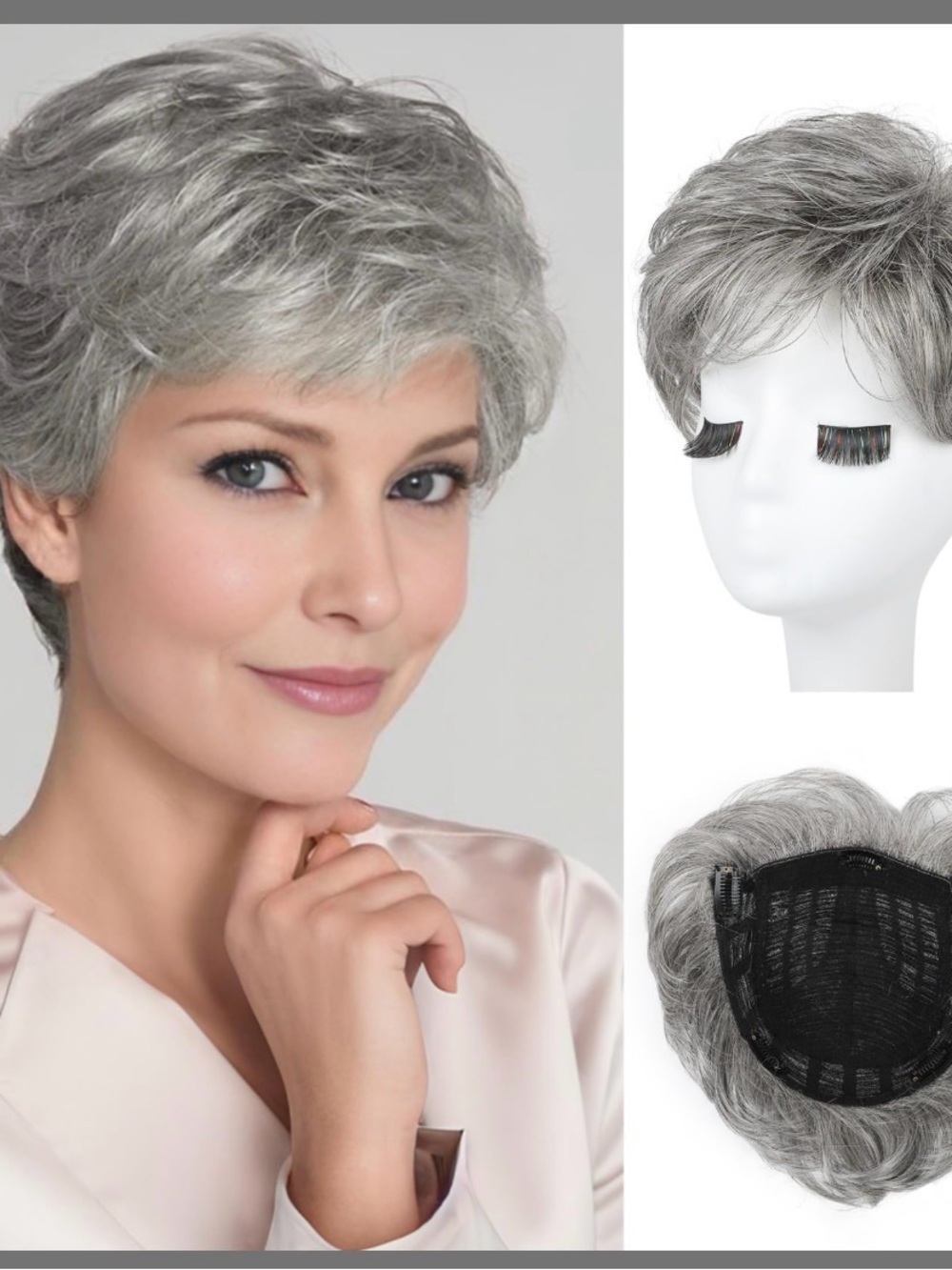 REECHO Hair Topper Women-100%Japanese  Short Toupee Wiglet Full Coverage-Grey